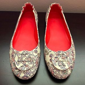 TORY BURCH Minnie Travel leather Ballet Flat - Hicks Garden floral pattern -9.5M
